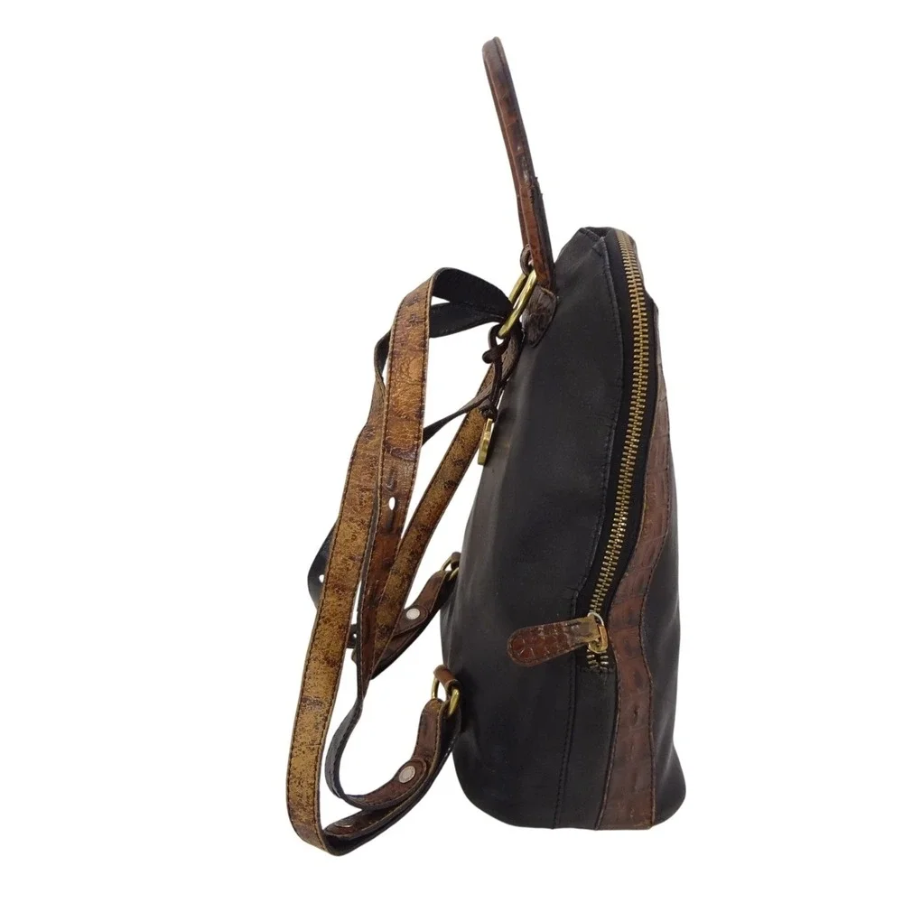Brahmin Dome Backpack Medium Black Brown Fair Croc Trim Tuscan Collection